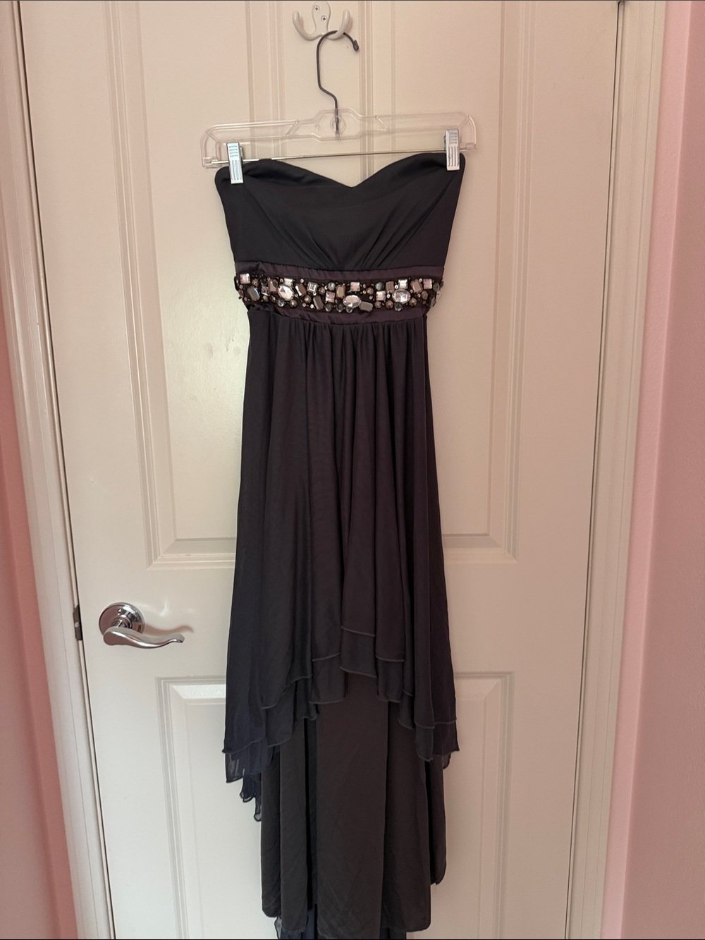 Trixxi Black Strapless High-Low Dress with Beaded Waist